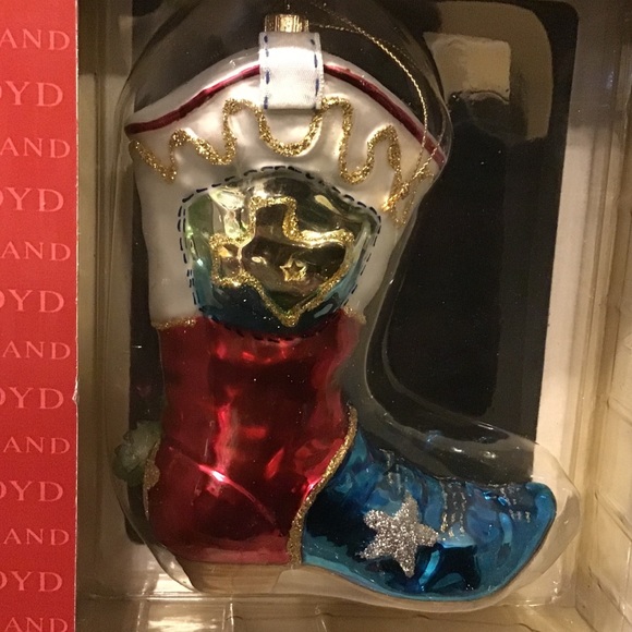 NWT Vintage Fitz & Floyd Cowboy Boot & Yellow Rose glass ornament. - Picture 4 of 8